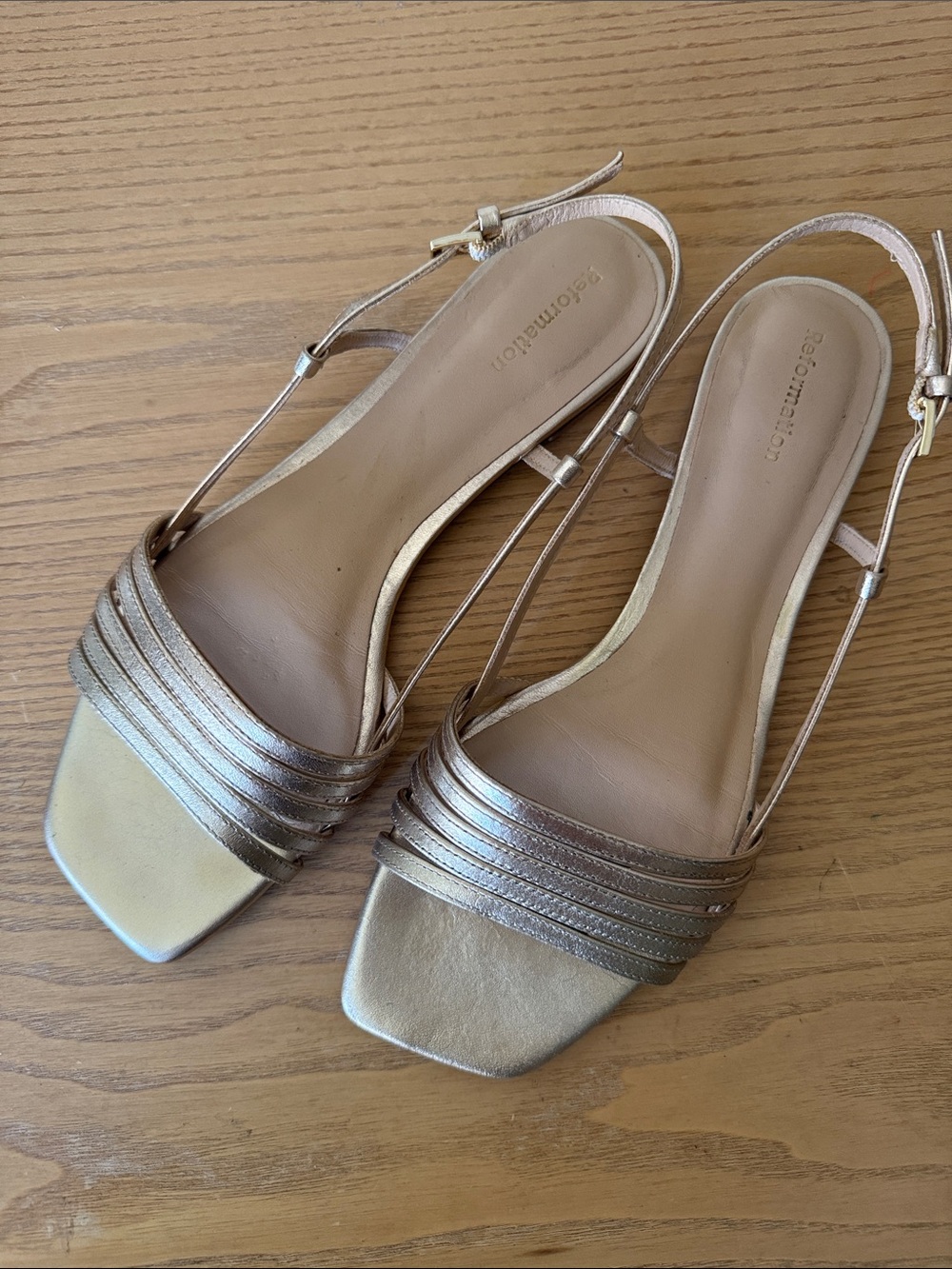 Reformation Millie Lattice Gold Flat Sandal sz. 6